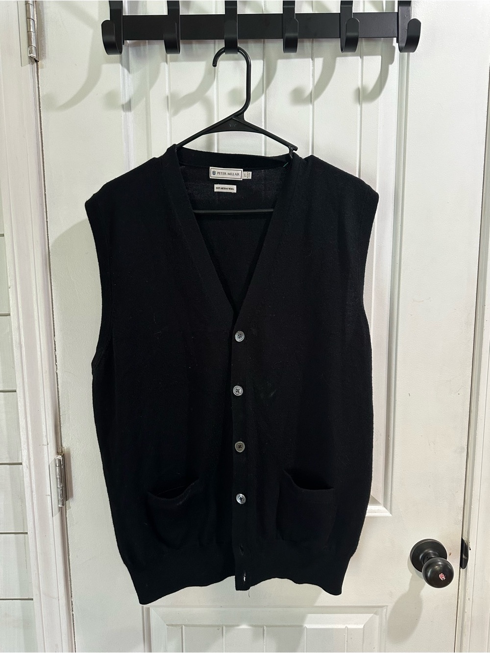 Peter Millar Black Button-Front 100% merino wool Knit Vest